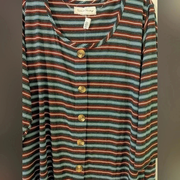 French Laundry Knit Top Striped Teal Gray White Button Up‎ Size 3X Stretchy NWT - Picture 2 of 5